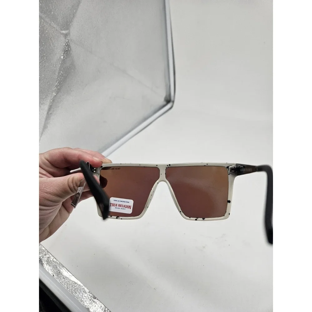 True Religion Men's Shield Sunglasses Black Plastic Frame‎ Blue Mirrored Lens